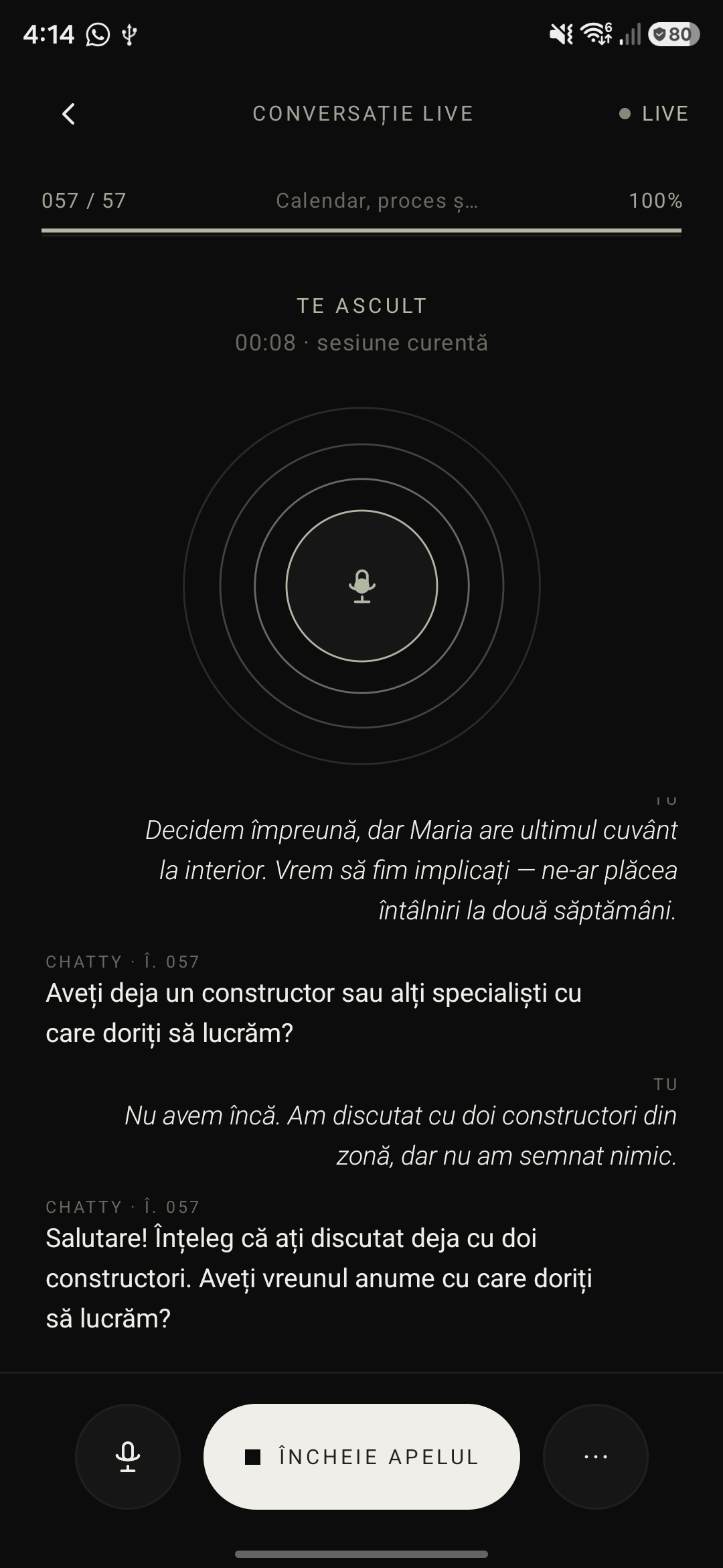 A live voice conversation with Chatty